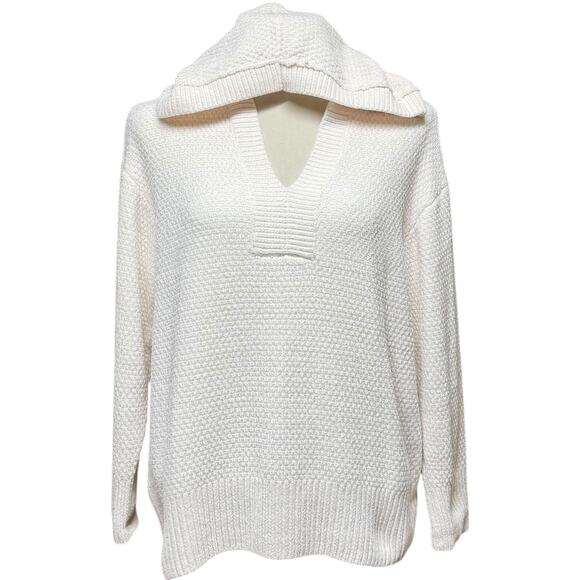 Tommy Bahama Chenille Textured V-Neck Hoodie Cream Off White Medium - Picture 5 of 5
